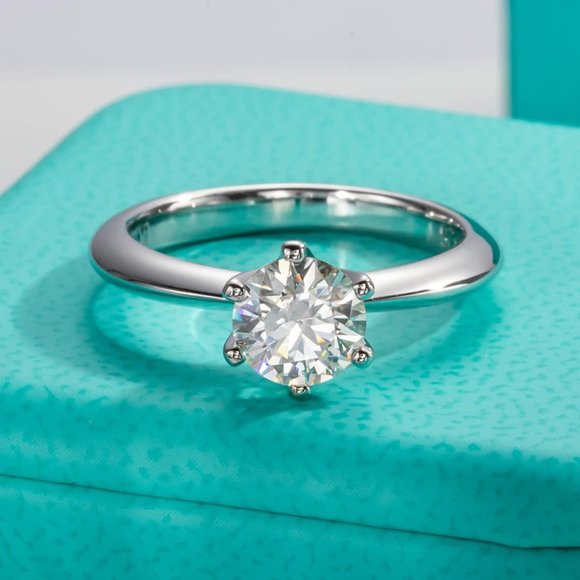 Moissanite 2ct Solitaire Engagement White Gold Plated Ring  Diamond - Picture 7 of 8